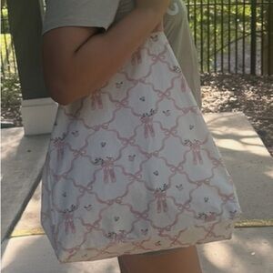 Nicole Miller Cream and Pink Patterned Tote Bag
